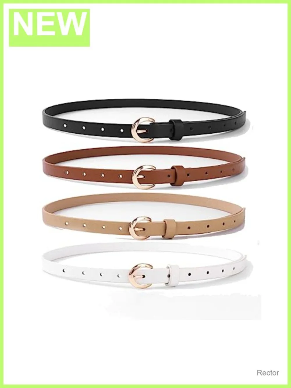 4 Pack Women Skinny Belts for Jeans Dress Thin Waist Belt PU Leather Gold Buckle